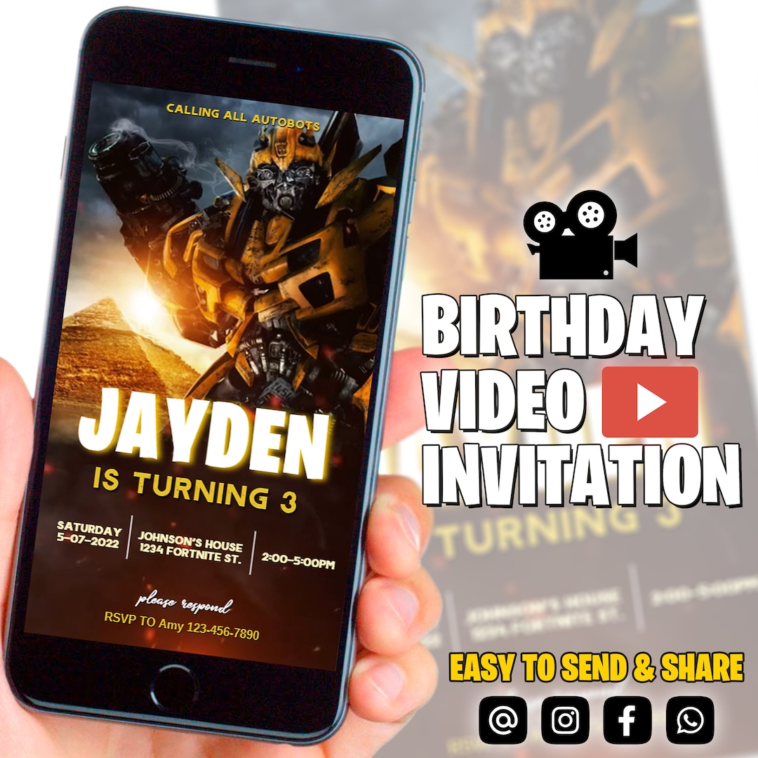 Transformers Invite Transformers Birthday Party Video Invitation, Bumblebee Digital ...