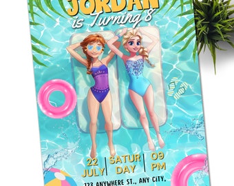 FROZEN Pool Party Elsa and Anna Birthday Invitation Summer Birthday Printable, Editable Instant Download Template Frozen Invite