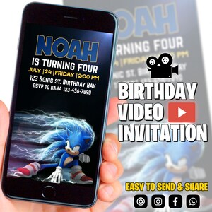 Invitation vidéo sonique, invitation électronique à une fête d'enfants Super hérisson, tonnerre de hérisson, invitation numérique d'anniversaire pour garçon