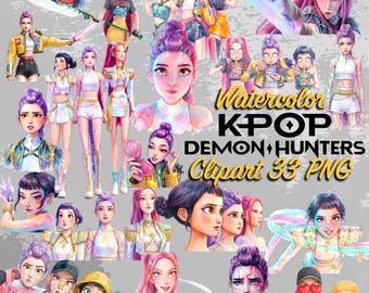 Clipart PNG K-Pop Demon Hunters, Huntrix Themed - PNG Template Printable Digital Download K-pop Saja Boys, Mira Rumi Zoey