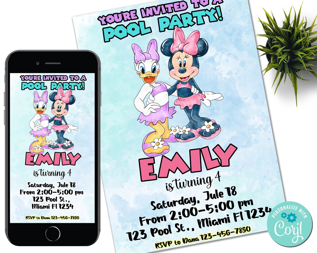 Minnie Mouse Pool Party Birthday Digital Invitation INSTANT - Etsy