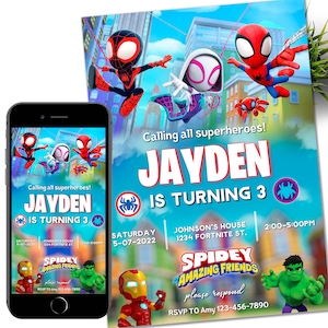 Spidey Einladung seine erstaunliche Freunde Geburtstagsfeier einladen Spidey Geburtstag einladen Web bearbeitbare Vorlage Sofortiger Download Digital