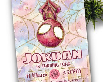 Spider Girl Birthday Invitation, Pink Spidey Party (Editable Canva)