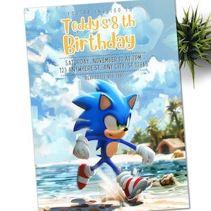 Pool Party Sonic Invitation, Super Hedgehog Kids Party E-invite, Hedgehog Thunder, Birthday Digital Invitation for Boy