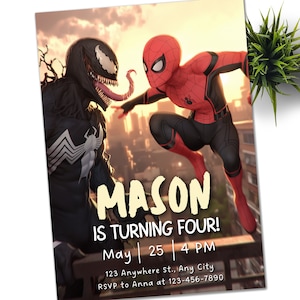 Convite de aniversário do Homem-Aranha e Venom Convite para festa de aniversário do Aranha Convite para aniversário da Web Modelo editável Download instantâneo Digital