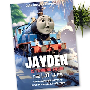 Invitación de cumpleaños de Gordon Thomas the Train / Invitación de Navidad / Fiesta en el tren de Gordon / Plantilla digital / Descarga instantánea