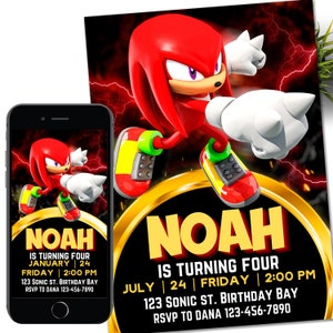Faire-part d'anniversaire pour le film Sonic le hérisson, invitation Knuckles, invitation Sonic Knuckles, invitation numérique sonic, fichier numérique