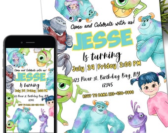 Monster birthday Invitation, 1st Birthday Invite, printable Monsters University template, Editable monster inc evite