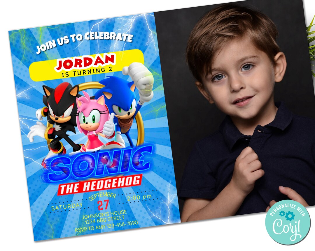 Editable Birthday Photo Sonic Invitation Super Hedgehog Kids Etsy