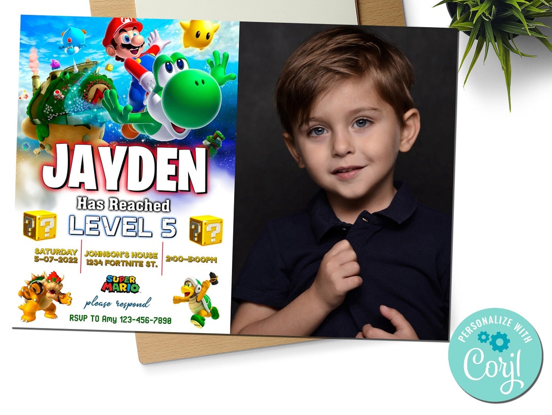 Super Mario Birthday Invitation Personalized Photo Card Etsy