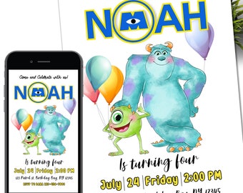 Monster birthday Invitation, 1st Birthday Invite, printable Monsters University template, Editable monster inc evite