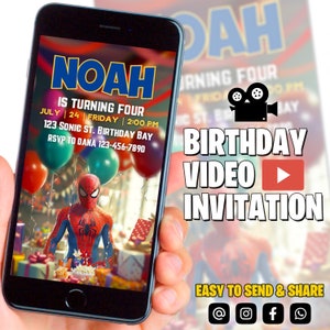 Spider-Man-Video-Einladung, Superheld-Kinderparty-Einladung, digitale Geburtstagseinladung für Jungen
