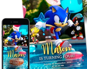 Sonic Shadow Super Sonic Invitation, Super Hedgehog Kids Party E-invite, Hedgehog Thunder, Birthday Digital Invitation for Boy