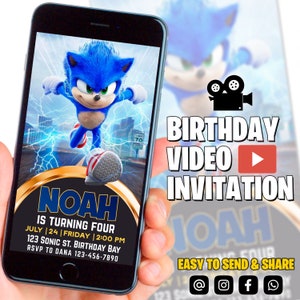 Invito video Sonic, invito elettronico alla festa per bambini Super Hedgehog, Hedgehog Thunder, invito digitale di compleanno per ragazzo