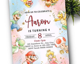 Super Mario Birthday Invitation, Kids Video Game Party Invite (Canva Template)