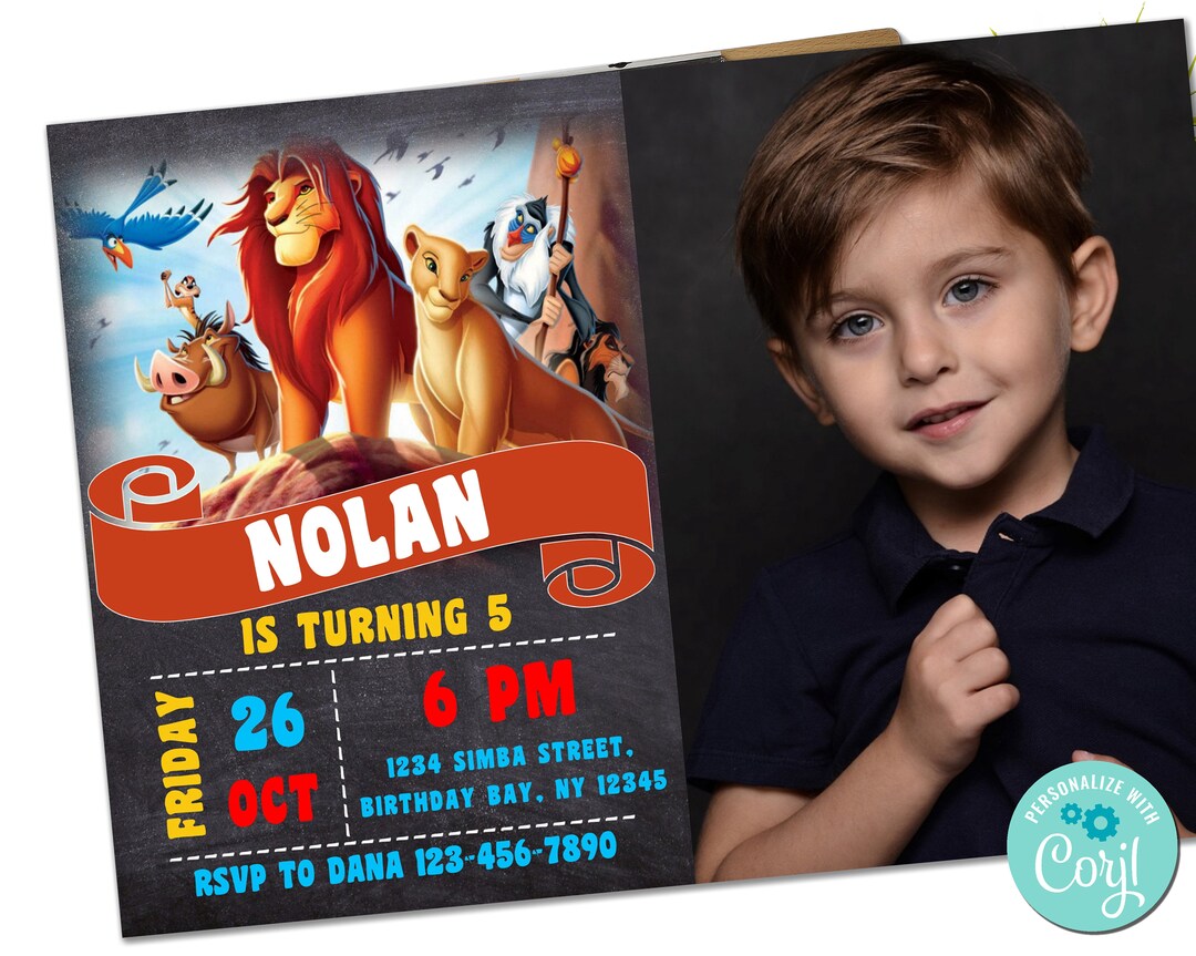Editable Lion King Photo Birthday Invitation Template - Etsy