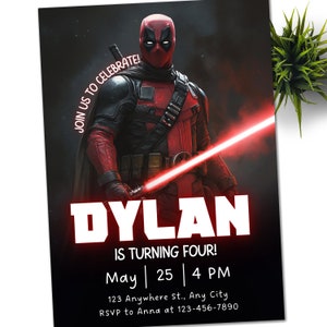 Deadpool Invitation Star wars, Deadpool Birthday Invitation, Deadpool Invite, Superhero Invitation, 5x7 Digital file invite