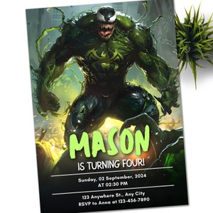 Convite de aniversário do Hulk Venom, convite eletrônico para festa infantil, convite digital de aniversário de super-heróis para meninos