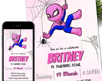 Spider Girl Birthday Invitation, spider-verse girl birthday invite, editable Spidey invitation, Spidey Pink party, girl spiderman birthday