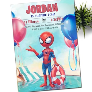 Pool Party Spidey Invitation his Amazing Friends Birthday Party Invite Spider Man Birthday Invite Web Editable Template Instant Download