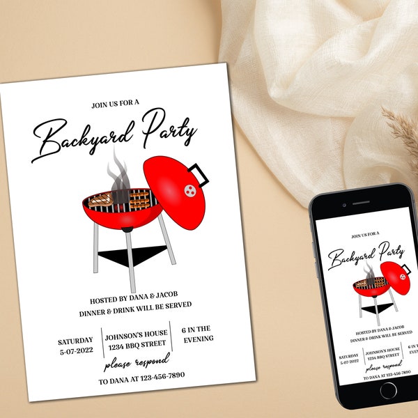 Barbeque Party, Backyard BBQ Party Invitation Template, Birthday, Baby Shower, Couples Shower, Garden Party