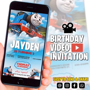 Invitación de cumpleaños de Thomas el tren / Invitación en vídeo / Fiesta del tren de Thomas / Plantilla digital / Descarga instantánea