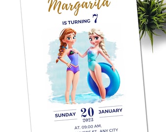 FROZEN Pool Party Elsa and Anna Birthday Invitation Summer Birthday Printable, Editable Instant Download Template Frozen Invite