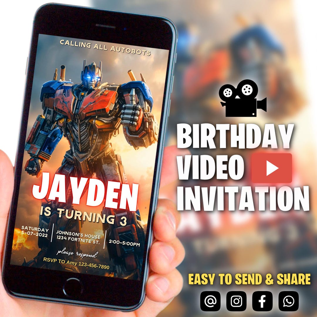 Video Invitation Optimus Prime Birthday Party, Autobots Animated Invite ...
