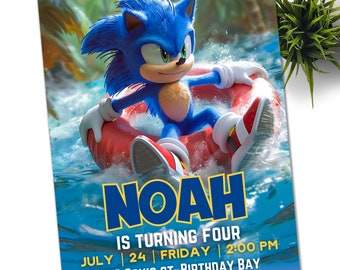 Pool Party Sonic Invitation, Super Hedgehog Kids Party E-invite, Hedgehog Thunder, Birthday Digital Invitation for Boy