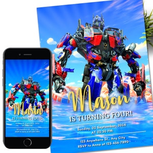 Modelo de convite de aniversário para festa na piscina Rescue Bots Transformers, convite para impressão Rescue Bots, convite digital de aniversário Autobots