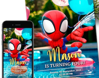 Pool Party Spidey Invitation his Amazing Friends Birthday Party Invite Spidey Birthday Invite Web Editable Template Instant Download Digital