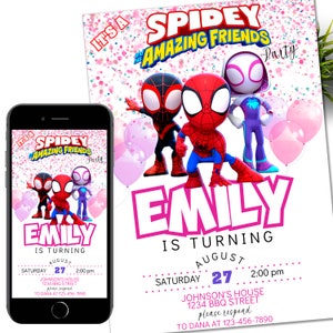 Pink Spidey Invitation his Amazing Friends Birthday Party Invite Spidey Birthday Invite Web Editable Template Instant Download Digital