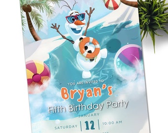 La Reine des Neiges Pool Party Invitation d'anniversaire Olaf Anniversaire d'été Modèle de téléchargement immédiat imprimable et modifiable La Reine des neiges