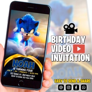 Invitation vidéo sonique, invitation électronique à une fête d'enfants Super hérisson, tonnerre de hérisson, invitation numérique d'anniversaire course rapide