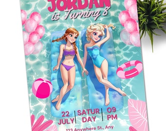 FROZEN Pool Party Elsa and Anna Birthday Invitation Summer Birthday Printable, Editable Instant Download Template Frozen Invite