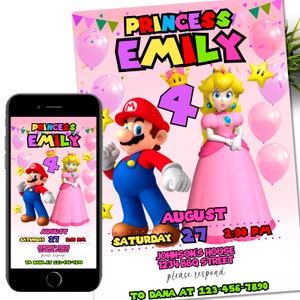 Mario Bros Einladung, Super Luigi, Pfirsich Geburtstagseinladung, Super Brothers Junge einladen, Videospiel, Kind einladen, Vorlage, Canva