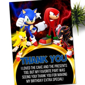 Cartão de agradecimento Knuckles, convite eletrônico Super Hedgehog Shadow, Hedgehog Thunder, convite digital de aniversário para menino, Super Sonic