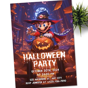 Convite de Halloween do Mario Bros, Convite de aniversário do Super Mario, Convite do menino Super Brothers, Videogame, Convite infantil, Modelo, Canva