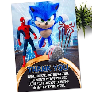 Faire-part sonique, invitation électronique à une fête d'enfants Super hérisson Spiderman, tonnerre de hérisson, invitation numérique d'anniversaire pour garçon