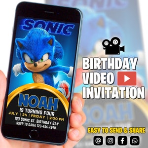 Invitation vidéo sonique, invitation électronique à une fête d'enfants Super hérisson, tonnerre de hérisson, invitation numérique d'anniversaire néon