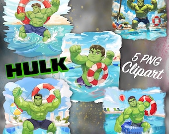 Hulk 5PNG Cliparts Bundle, Hulk PNG Cartoon Sublimation Clipart Collection