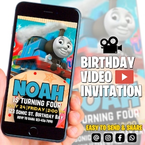 Festa in piscina Invito di compleanno del treno Thomas / Invito video / Festa del treno Thomas / Modello digitale / Download istantaneo