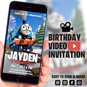 Invito di compleanno del trenino Thomas / Invito video / Animazione festa del trenino Thomas / Modello digitale / Download immediato