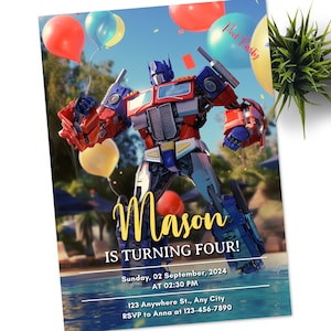 Pool-Party-Rettung Bots Transfers Geburtstag Einladung Vorlage, druckbare Rettung Bots Einladung, Digital Autobots Geburtstag einladen