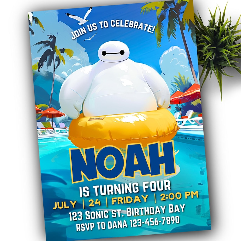 Baymax Pool Party Birthday Invitation (digital Download) - Etsy