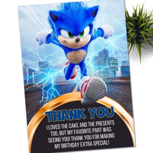 Sonic Dankeschön Karte, Super Hedgehog Kids Party E-invite, Hedgehog Thunder, Geburtstag digitale Einladung für Jungen