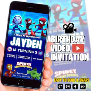 Spidey e seus amigos incríveis convite em vídeo, convite eletrônico para festa infantil de super-heróis, homem aranha, convite digital de aniversário estilo azul