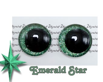 Emerald Star | Emerald Green Glitter Safety Eyes: Amigurumi Plushie Eyes Offset Center Oval options