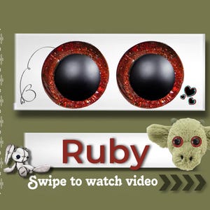 Ruby | Hand Painted Red Safety Eyes Crochet Amigurumi, plushie, stuffies, 20-40mm offset/center & 40mm Dragon/cat/Reptile/Slit eyes