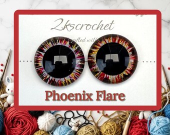 Fusée phénix | Yeux de sécurité faits main | Yeux de dragon scintillants rouges, dorés et blancs | Yeux en résine UV peints à la main pour amigurumi, peluches au crochet